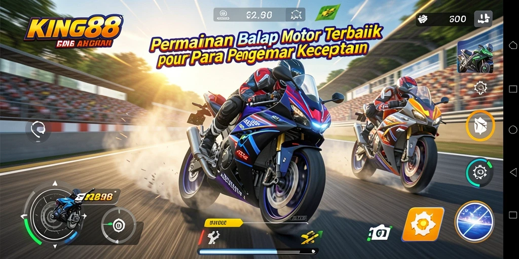 Tampilan menakjubkan dari gameplay balap motor KING88 yang intens.