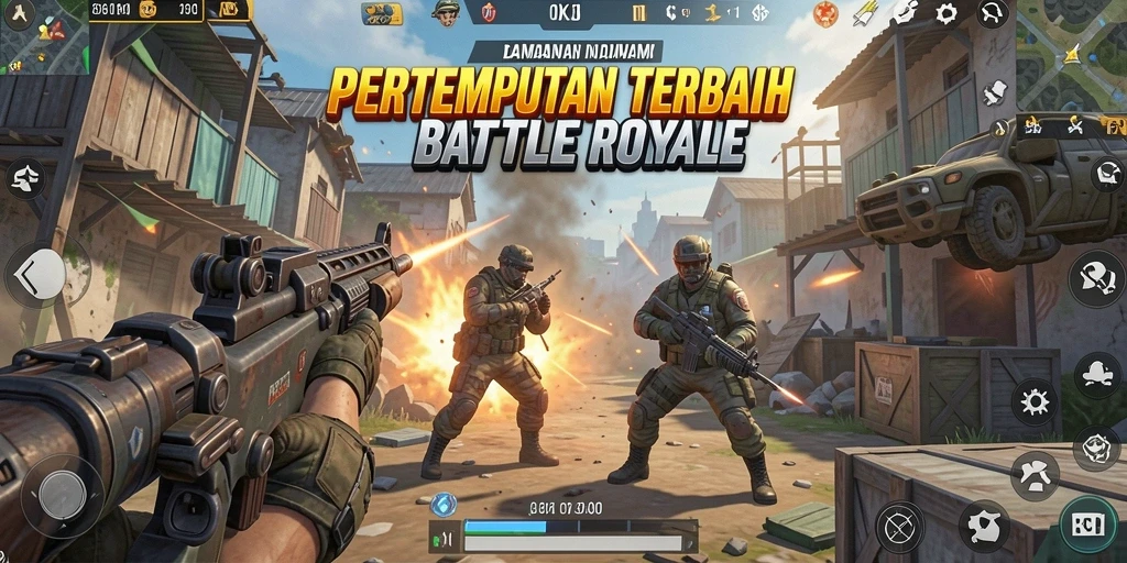 Tampilan permainan OKJK saat pertempuran seru di arena Battle Royale.