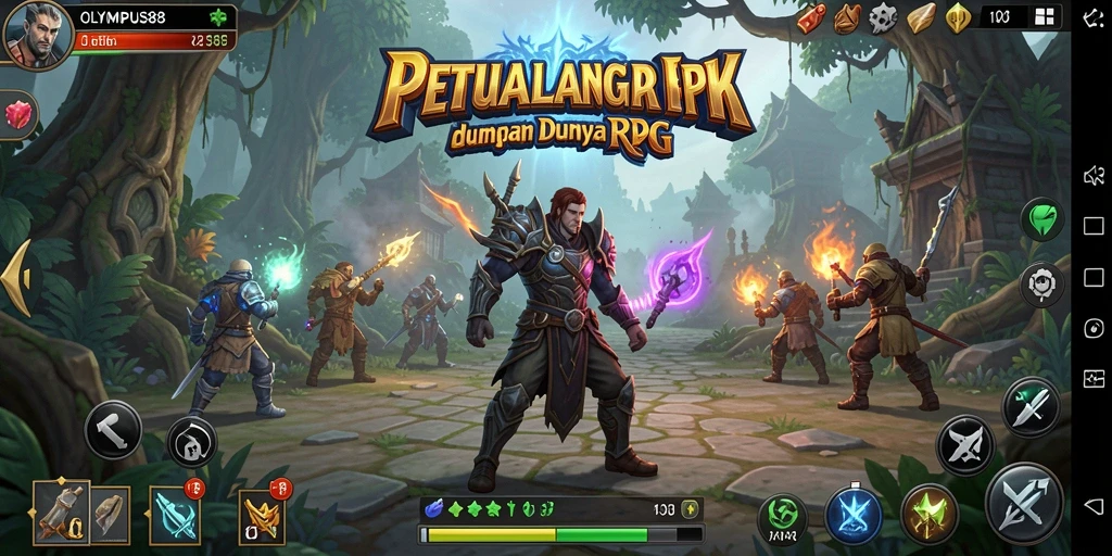 Tangkapan layar OLYMPUS88 menampilkan pertarungan epik dan karakter yang beragam.
